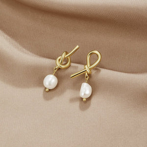 Knotted Gold & Freshwater Pearl Earrings – Noor & Rose