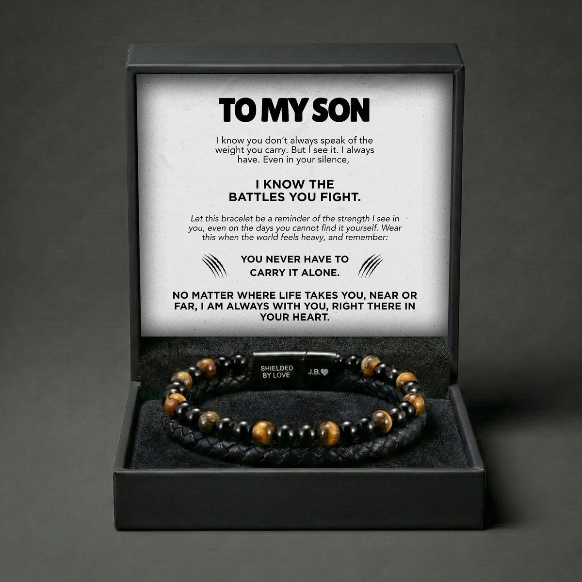 Engraved Tiger Eye Son Bracelet